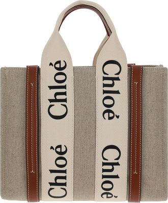 Chlo&eacute; Womens Woody Handbag White - Brown Canvas Handbags Hand Bags