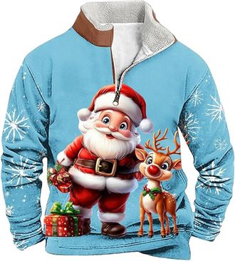 Generic Christmas Jumpers for Men Christmas Jumper 2025 Funny Reindeer Sweatshirt Snowflakes Printed Sweater Fleece Lined Pullover 1/4 Zip Xmas Jumper Long Sl