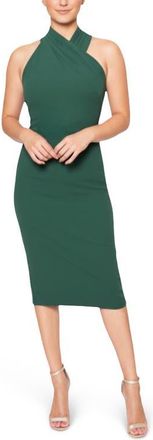 Rachel Roy Harland Crossover Halter Midi Dress in Spruce at Nordstrom, Size Medium