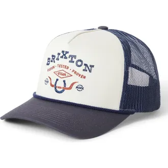 Brixton Beekman Strapback Trucker Hat in Off White/navy at Nordstrom