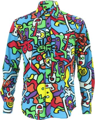 Loud Elephant Regular Fit Long Sleeve Cotton Shirt - Tiffy Print - Blue (16 / 41cm / Large)