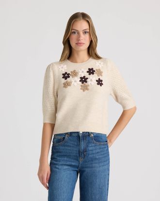 NVLT Womens Embroidery Flower Sweater