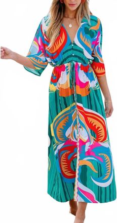 Cupshe Tropical Abstract Print Tie Waist Maxi Dress In Green Multi