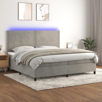 vidaXL Vidaxl - Cama Box Spring Colch&oacute;n Y Led Terciopelo Gris Claro 200x200 Cm