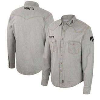 Colosseum Mens Colosseum x Wrangler Gray Iowa Hawkeyes Cowboy Cut Western Full-Snap Long Sleeve Shirt at Nordstrom, Size Medium
