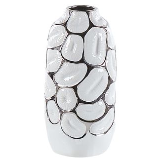 Beliani Florero Decorativo De Gres Blanco 28 Cm Accesorio Glamour Moderno Cenabum