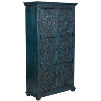 Wanderlust Deco Armario De Madera Artesanal Azul 102x44x183h Cm