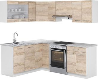 Vicco Cucina angolare completa Rick, Sonoma, 167 x 60 cm, pl Marmo