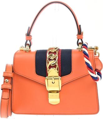 Gucci Sylvie Leather Orange Leather Handbag (Pre-Owned)