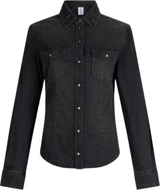 Liu Jo Camicia in denim con strass - Dames - Spijkeroverhemden - Zwart - L - Denim - Overhemden