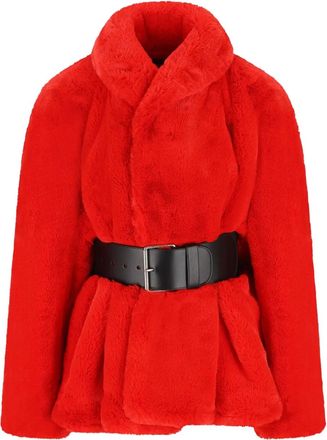 Balenciaga belted faux fur jacket - Red