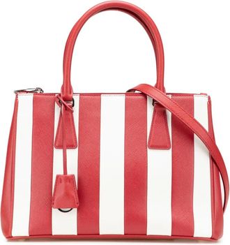 Prada Borsa tote Galleria piccola bicolore in pelle Saffiano con doppia zip 2000-202 - Rosso