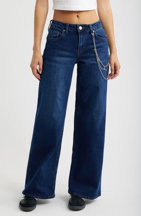 YMI Joey Baggy Wide Leg Jeans with Chain Accent in Dark Blue at Nordstrom, Size 9