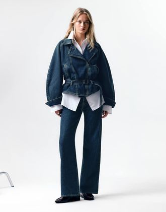 Levi's giacca bomber in denim anni 80 con vita stretta lavaggio medio-Blu