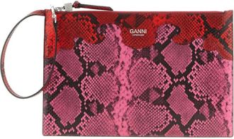 Ganni Slangenprint Leren Clutch - Dames - Tassen - Roze - Maat: ONE Size Leer