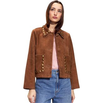 Cynthia Rowley Studded Suede Cropped Jacket in Brown at Nordstrom, Size Medium
