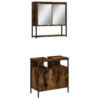 Berkfield Home 2 Piece Bathroom Furniture Set Smoked Oak Engineered Wood in Brown