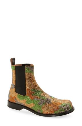 J.W.Anderson Camo Crystal Studded Chelsea Boot in Military Green Multi at Nordstrom, Size 9-9.5Us