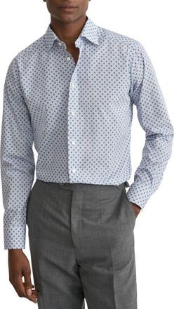 Eton Slim Fit Diamond Geometric Print Dress Shirt in Dark Blue at Nordstrom, Size 15.5