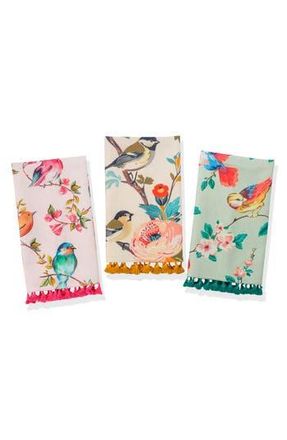 Tiramisu Avian Bloom Set of 3 Cotton Kitchen Towels in Blush/Sage/Mustard at Nordstrom Rack