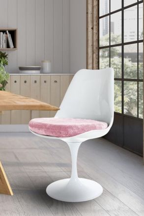 Fusion Living White Tulip Dining Chair with Luxurious Cushion in Light Pink