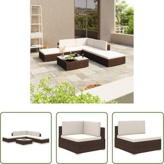 vidaXL Divano in rattan - Set Divani da Giardino 6 pz con Cuscini in Polyrattan Marrone