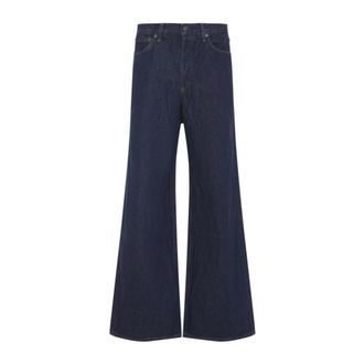 A Gold E Jeans, Dames, Blauw, W28, Katoen, Dame High Rise Wide Leg No Cuff
