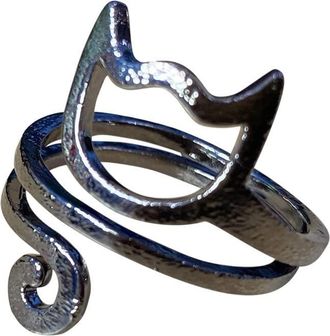 Generic Cute Cat Silver Ring Women Girl Wrap Finger Adjustable Jewelry Gift Punk Rings Set for Men Girls (Black, One Size)