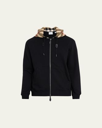 Burberry Mens Samuel Full-Zip Check Hoodie