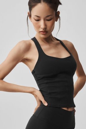 Alo | Airbrush Sparks Fly Corset Tank Top in Black, Size: Medium