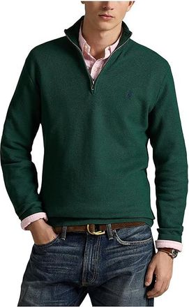 Polo Ralph Lauren Mesh-Knit Cotton 1/4 Zip Sweater Mens Clothing Vintage Pine : SM