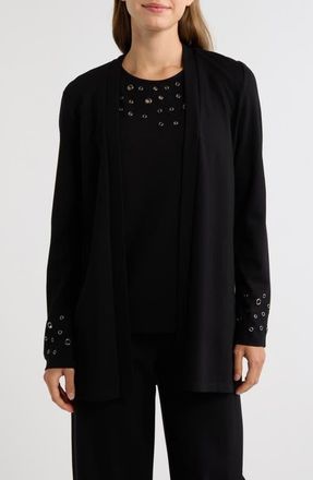 Anne Klein Grommet Detail Open Cardigan in Anne Black at Nordstrom, Size Xx-Small