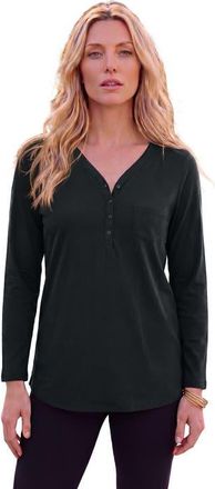 Roaman's Plus Size Long Sleeve Sweetheart Henley Tee in Black at Nordstrom, Size Medium