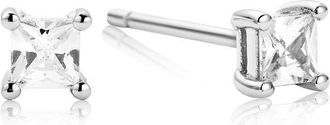 Lily & Roo Silver Princess Diamond Style Square Stud Earrings