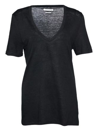 Isabel Marant Linnen T-shirt met V-hals - Zwart