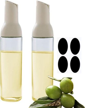 OEM Juego De 2 Dispensadores Autom&aacute;ticos De Aceite, Botellas De Vidrio Beige 500 Ml Boquilla Antigoteo Boca Ancha Facilitar Llenado Limpieza, Blanco