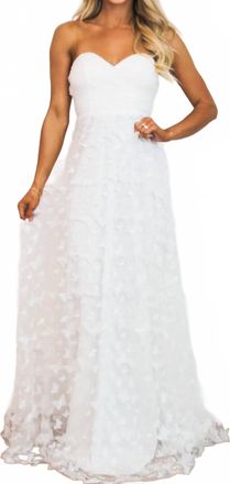 Maniju Butterfly Kisses Strapless Applique Maxi Dress In White