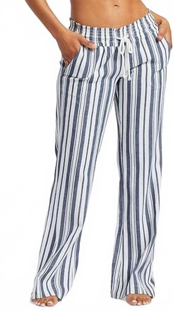Roxy Oceanside Yarn Dye Pants In Mood Indigo Paradise Stripe
