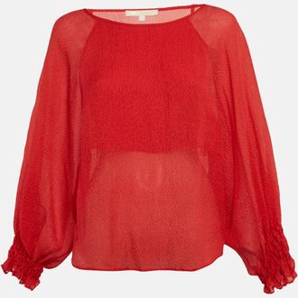 Maje Red Textured Silk Blend Loose Top