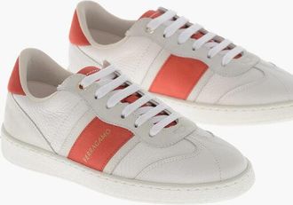 Ferragamo Hammered Leather Sneakers ACHILLE With Contrasting Strap size 35