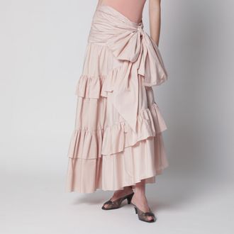 Chlo&eacute; Long ruffled cotton poplin skirt in pink