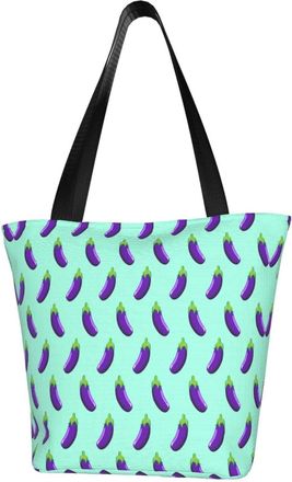 AOOEDM Eggplant Purple Pattern Reusable Tote Bag Women Casual Handbag Shoulder Bags for Shopping Groceries Travel Outdoors