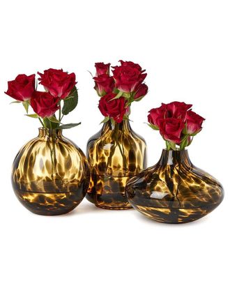 Two's Company Hand-Blown Glass Set Of 3 Tortoise Print Vases