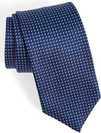 David Donahue Geometric Pattern Silk Tie in Navy at Nordstrom Rack