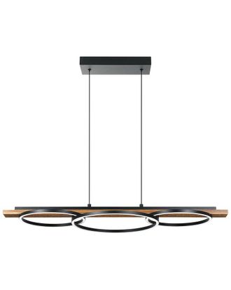 Eglo Eglo Boyal 3 Light Integrated Led Pendant With Black & Brushed Pine Wood Finish & Black Shades