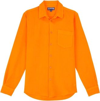 Vilebrequin Linen Shirt Solid - Heren - Casual Overhemden - Oranje - L - Linnen - Overhemden