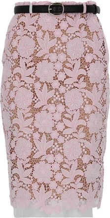 Self Portrait Floral Lace Overlay Fitted Skirt