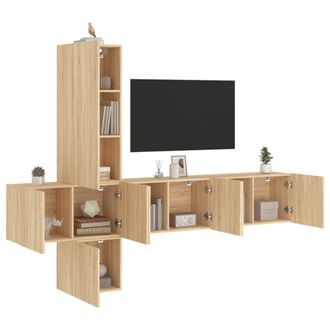 vidaXL Vidaxl - Muebles De Tv De Pared 5 Pzas Madera De Ingenier&iacute;a Roble Sonoma