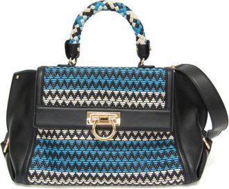 Ferragamo Sofia Satchel Multicolor Woven Leather Multicolour Leather Handbag (Pre-Owned)