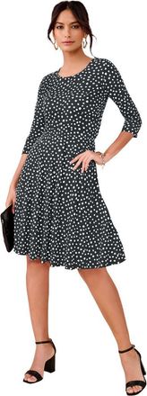 Roaman's Plus Size Stretch Knit Fit And Flare Dress in Black White Dots at Nordstrom, Size 20